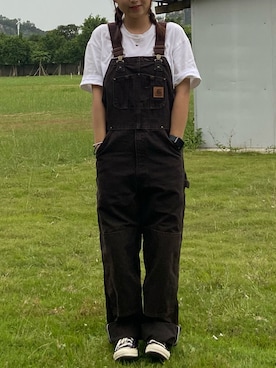 「Carhartt（カーハート）のアイテム（サロペット/オーバーオール）」を使った、abee1111さん（レディース・156cm）の春コーディネート