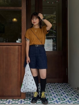 「日系极简」｜「アイテム（ブーツ）」を使った、abee1111さん（レディース・156cm）の夏コーディネート