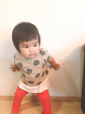 「BREEZE（ブリーズ）のドットＴシャツ（Tシャツ/カットソー）」を使った、いとうさんさん（キッズ・100cm）の夏コーディネート