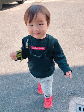 「DOUBLE_B（ダブルビー）のアイテム（バッグ）」を使った、はるた★さん（キッズ・80cm）の秋コーディネート