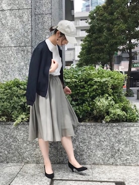 「ノースリーブニット」｜「アイテム（ブルゾン）」を使った、Hoshinaさん（レディース・164cm）の春コーディネート