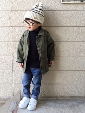 「アイテム（ラッピングキット、グリーン系）」を使った、Su,Um,Riさん（キッズ・90cm）の冬コーディネート