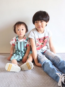 「BRANSHES（ブランシェス）のフルーツプリント半袖Tシャツ（Tシャツ/カットソー）」を使った、Su,Um,Riさん（キッズ・110cm）の春コーディネート