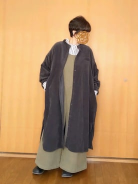 「リネンシャツ」｜「アイテム（サロペット/オーバーオール）」を使った、とんピン♪さん（レディース・158cm）の冬コーディネート