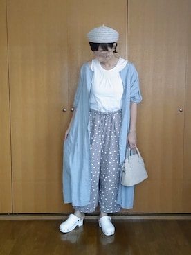 「サックスブルー」｜「アイテム（ハンチング/ベレー帽）」を使った、とんピン♪さん（レディース・158cm）の春コーディネート