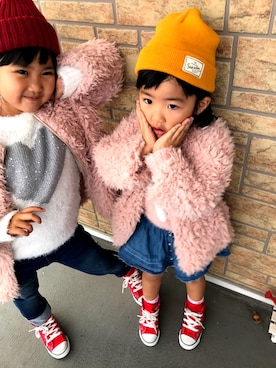 「お揃い」｜「アイテム（ノーカラージャケット）」を使った、Yuumi.Nさん（キッズ・110cm）の秋コーディネート