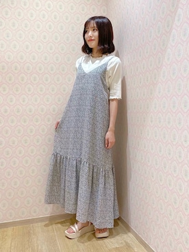 「小花柄ワンピース」｜「アイテム（トップス）」を使った、tさん（レディース・153cm）の夏コーディネート