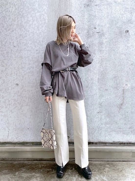 「PAGEBOY（ページボーイ）のWEB限定アイテム / 2WAYレイヤードロンT（Tシャツ/カットソー）」を使った、anninさん（レディース・152cm）の冬コーディネート