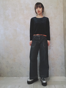 「miu miu（ミュウミュウ）のアイテム（パンツ）」を使った、リンコさん（レディース・153cm）の冬コーディネート