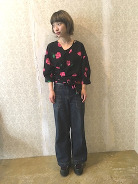 「miu miu（ミュウミュウ）のアイテム（パンツ）」を使った、リンコさん（レディース・153cm）の春コーディネート