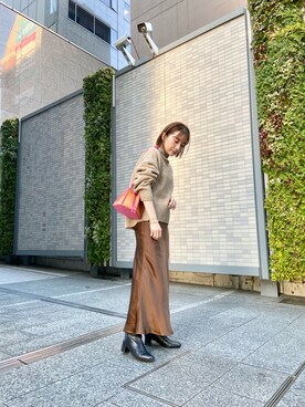 「URBAN RESEARCH（アーバンリサーチ）のタートルスクエアニット（ニット/セーター、ベージュ系）」を使った、minamiさん（レディース・156cm）の冬コーディネート