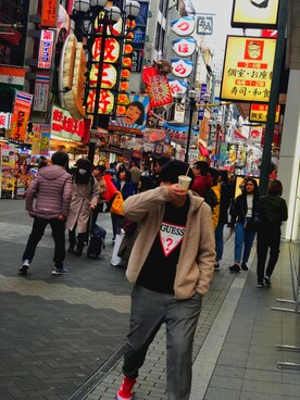 「大阪」｜「アイテム（その他アウター）」を使った、ぴょんすさん（メンズ・173cm）の冬コーディネート