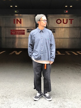 「タータンチェック」｜「アイテム（ニットキャップ/ビーニー）」を使った、RYOさん（メンズ・173cm）の夏コーディネート