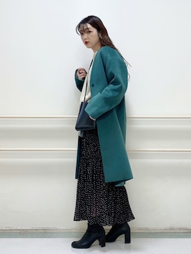 「ローリーズファーム(LOWRYS FARM)」｜「アイテム（ノーカラーコート）」を使った、かおぽ  さん（レディース・159cm）の冬コーディネート