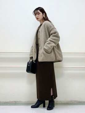 「LOWRYS FARM（ローリーズファーム）のストレッチヒールブーツ　851418（ブーツ）」を使った、かおぽ  さん（レディース・159cm）の冬コーディネート