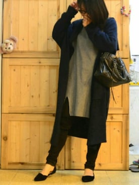 「earth music&ecology（アースミュージックアンドエコロジー）のアイテム（ピーコート）」を使った、Bigfacemingyaoさん（レディース・163cm）の冬コーディネート