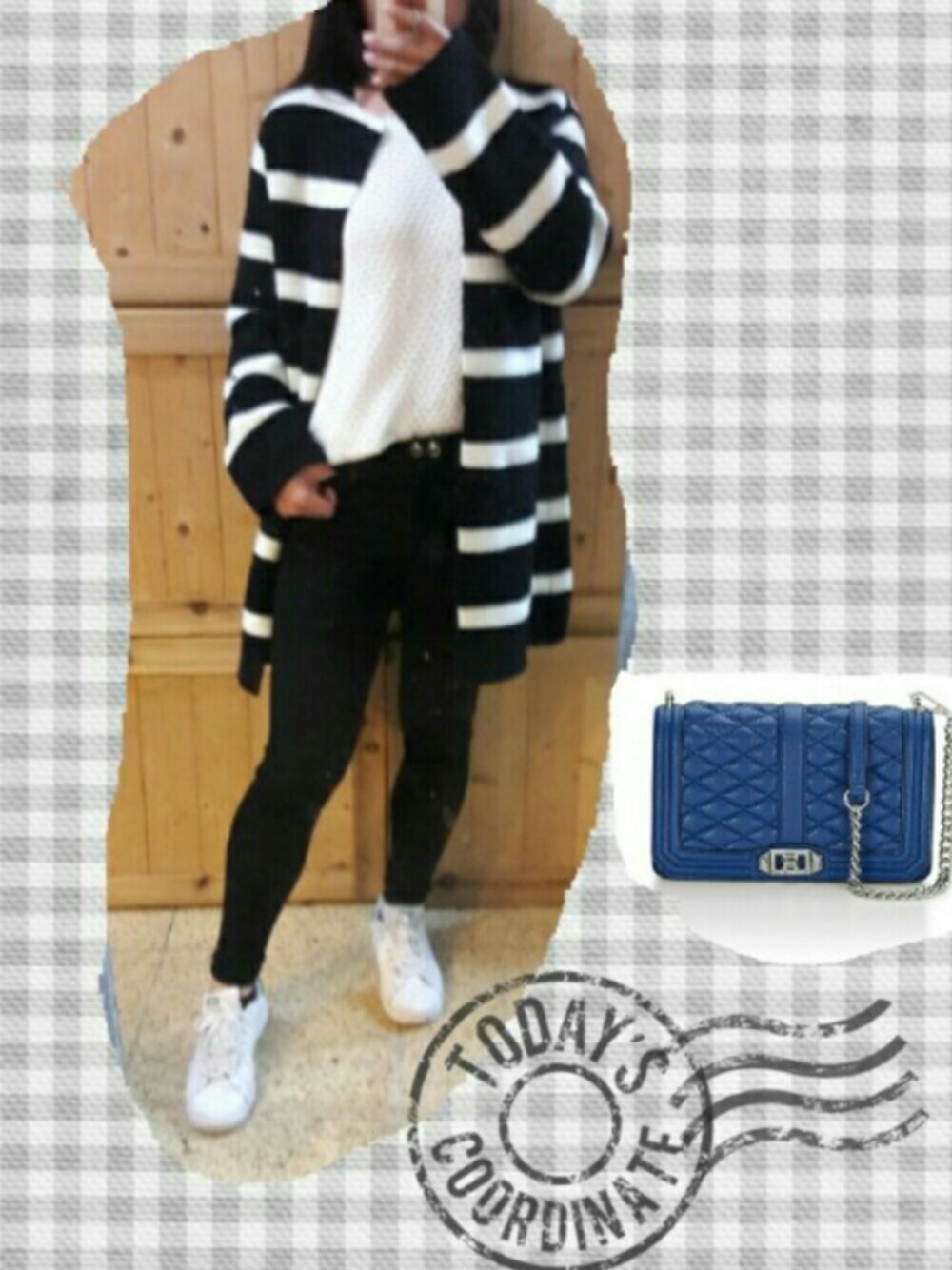 「simple、stan smith、white shoes」｜「rebecca minkoffのアイテム（ショルダーバッグ、ブルー系）」を使った、Bigfacemingyaoさん（レディース・163cm）の春コーディネートの1枚目の写真