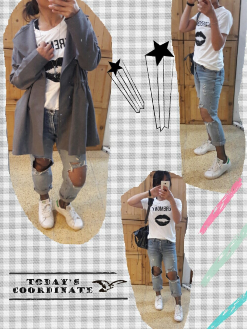 「adidasのアイテム（スニーカー、ホワイト系）」を使った、Bigfacemingyaoさん（レディース・163cm）の春コーディネートの1枚目の写真