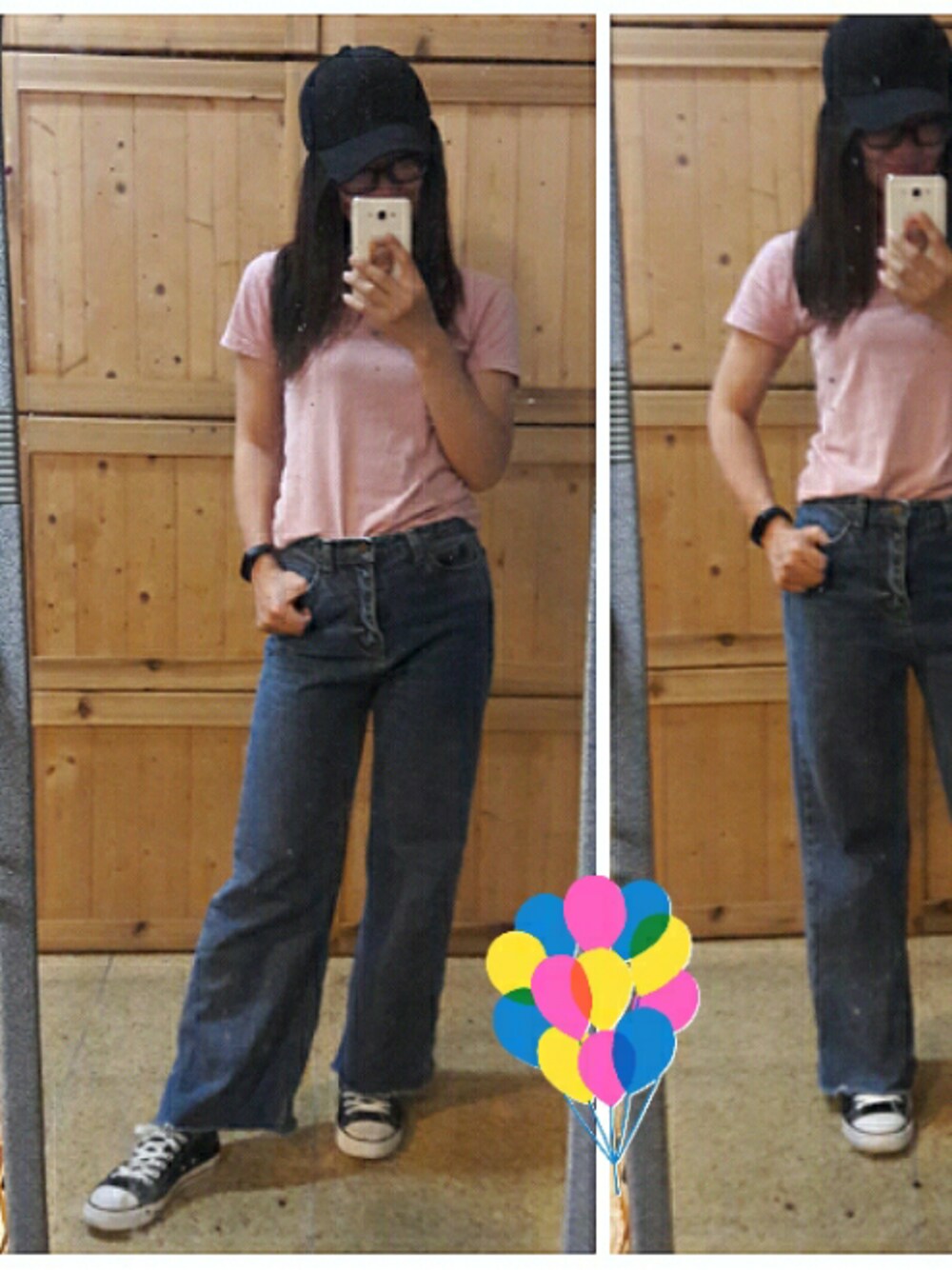 「PULL&BEARのアイテム（Tシャツ/カットソー、ピンク系）」を使った、Bigfacemingyaoさん（レディース・163cm）の冬コーディネートの1枚目の写真