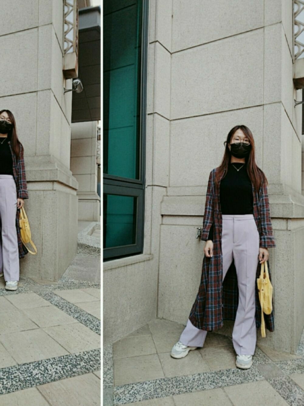 「purple、喇叭褲」｜「GUのアイテム（その他パンツ、パープル系）」を使った、Bigfacemingyaoさん（レディース・163cm）の冬コーディネートの1枚目の写真
