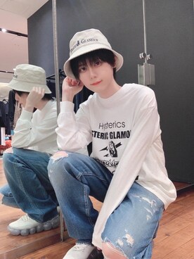 「ﾋﾞｯｸﾞｼﾙｴｯﾄ」｜「アイテム（帽子）」を使った、コウサカ(ヒステリックグラマー仙台店)さん（メンズ・171cm）の春コーディネート