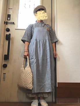 「サックスブルー」｜「アイテム（ハンチング/ベレー帽）」を使った、tomnyanさん（レディース・156cm）の夏コーディネート