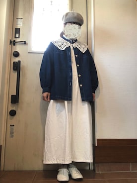 「エプロンワンピース」｜「アイテム（ジャケット/アウター）」を使った、tomnyanさん（レディース・156cm）の春コーディネート