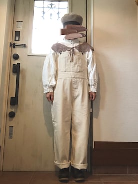 「付け襟」｜「アイテム（オールインワン・サロペット）」を使った、tomnyanさん（レディース・156cm）の春コーディネート