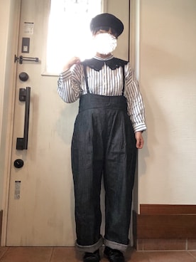 「リネンシャツ」｜「アイテム（オールインワン・サロペット）」を使った、tomnyanさん（レディース・156cm）の夏コーディネート