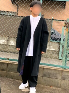 「ワイドスラックス」｜「アイテム（チェスターコート）」を使った、Ryuuuuさん（メンズ・163cm）の冬コーディネート
