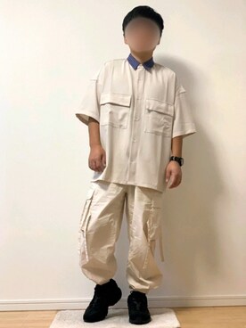 Ryuuuuさんの「ブライトポプリンリラックスレギュラーカラーオーバーCPOシャツ 1/2 sleeve(EMMA CLOTHES)」を使ったコーディネート