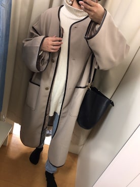 「NICE CLAUP（ナイスクラップ）のアイテム（ノーカラージャケット）」を使った、レオンさん（レディース・164cm）の冬コーディネート
