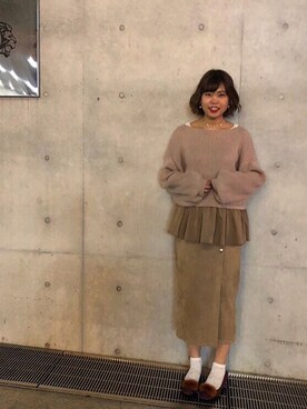「mystic（ミスティック）のリボンドッキングニット（ニット/セーター、ベージュ系）」を使った、s a k iさん（レディース・165cm）の秋コーディネート