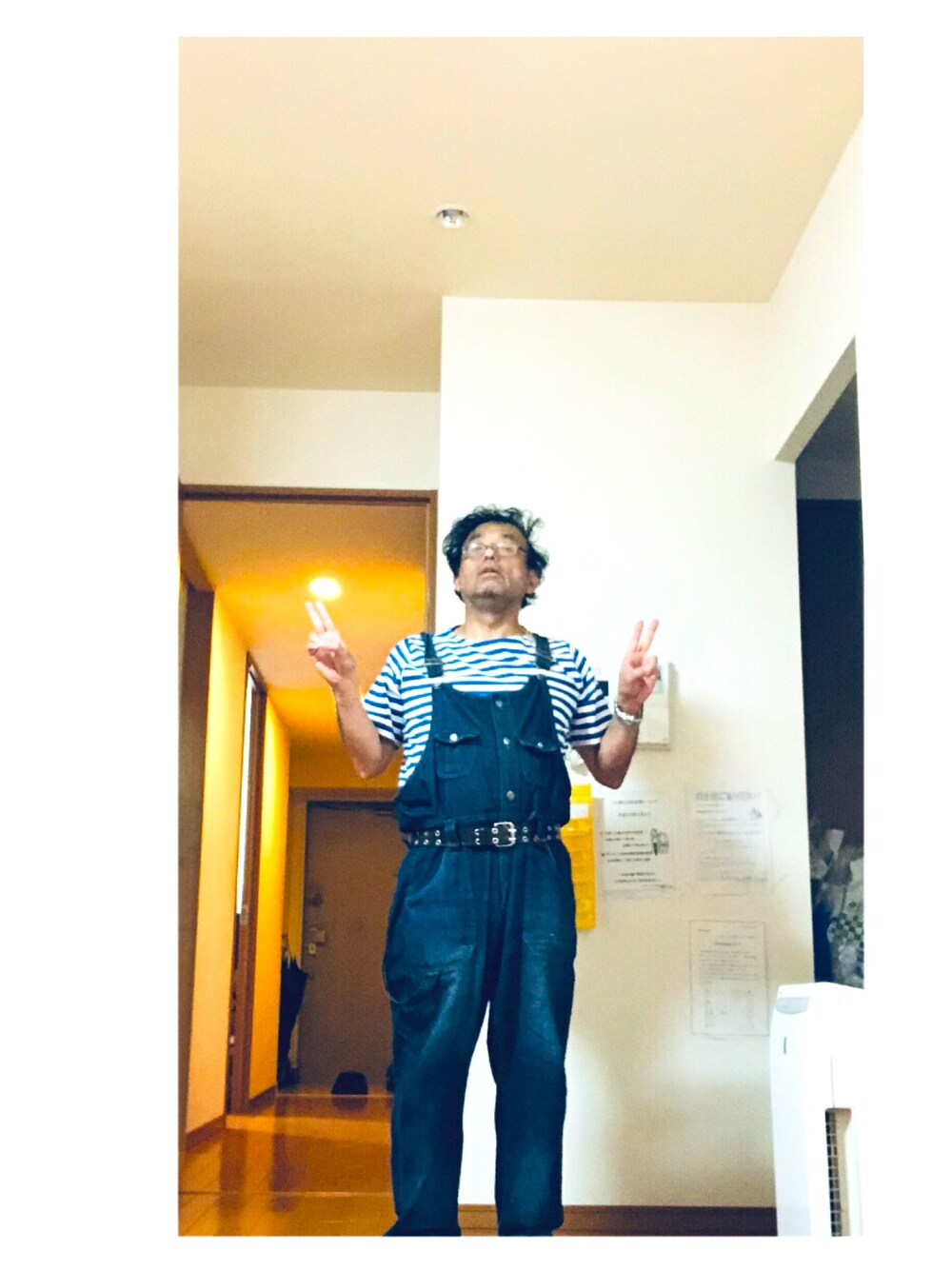 「ボーダー、夏、自宅」｜「shoplistcomのアイテム（Tシャツ/カットソー、ブルー系）」を使った、ごばやん1963さん（メンズ・162cm）の夏コーディネートの1枚目の写真
