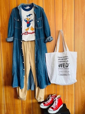 「BEAMS BOY（ビームスボーイ）のアイテム（シャツワンピース）」を使った、たいさんさん（レディース・153cm）の春コーディネート