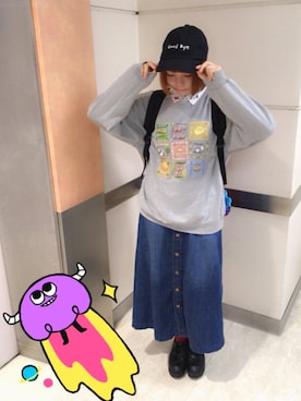「シャツ×スウェット」｜「アイテム（帽子）」を使った、こなこなこさん（レディース・155cm）の秋コーディネート