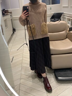「ブラウンニット」｜「アイテム（ブーツ）」を使った、yana.♡さん（レディース・156cm）の冬コーディネート