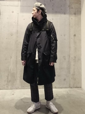 「uncut bound」｜「アイテム（ステンカラーコート）」を使った、MASAKIさん（メンズ・172cm）の春コーディネート