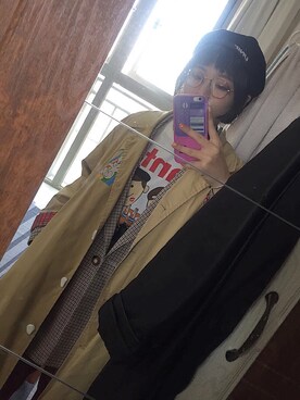 「UNIF（ユニフ）のアイテム（ハンチング/ベレー帽）」を使った、小屎屎酱さん（レディース・158cm）の春コーディネート