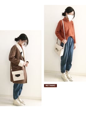 「DOUBLE NAME（ダブルネーム）のアイテム（その他アウター）」を使った、ふわも子。さん（レディース・161cm）の秋コーディネート