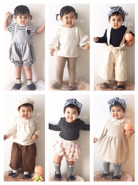 「handmade」｜「アイテム（サロペット/オーバーオール）」を使った、ふわも子。さん（キッズ・80cm）の秋コーディネート
