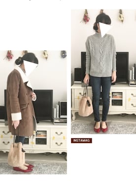 「DOUBLE NAME（ダブルネーム）のアイテム（その他アウター）」を使った、ふわも子。さん（レディース・161cm）の冬コーディネート