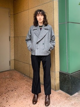 「アイテム（ピーコート）」を使った、UNFOLLOW OSAKAさん（メンズ・170cm）の秋コーディネート