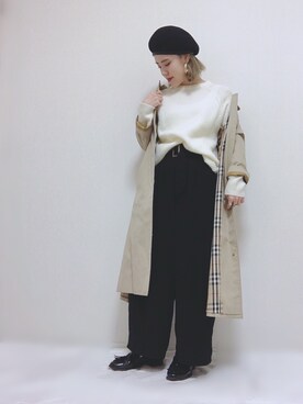 「バーバリー」｜「アイテム（ハンチング/ベレー帽）」を使った、HITOMIさん（レディース・155cm）の冬コーディネート