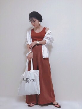 「ビーサン」｜「アイテム（ハンチング/ベレー帽）」を使った、HITOMIさん（レディース・155cm）の夏コーディネート