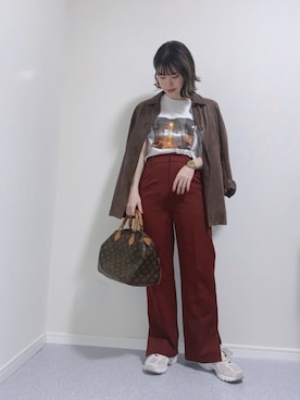 「MAJESTIC LEGON（マジェスティックレゴン）のセンタープレスパンツ（その他パンツ）」を使った、HITOMIさん（レディース・155cm）の春コーディネート