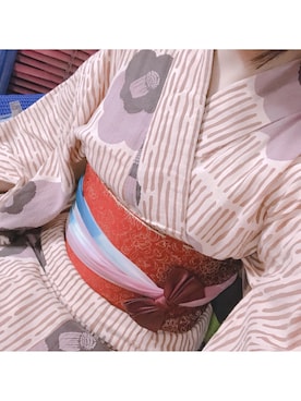 「アイテム（浴衣、オレンジ系）」を使った、Kikiさん（レディース・156cm）の春コーディネート