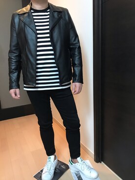 「jiggys shop（ジギーズショップ）のアイテム（ライダースジャケット）」を使った、ＭＴＮx xさん（メンズ・170cm）の春コーディネート