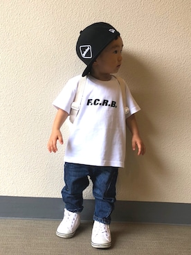 「F.C.Real Bristol（エフシーレアルブリストル）のアイテム（帽子）」を使った、TOWASORAさん（キッズ・80cm）の夏コーディネート