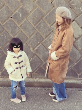 「だぼだぼ」｜「アイテム（ムートンコート）」を使った、ちゅーみさん（レディース・151cm）の冬コーディネート